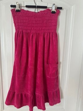 Vtg. Juicy Couture Dress Sz M Pink Strapless Smocked Terrycloth Y2K USA Ruffles
